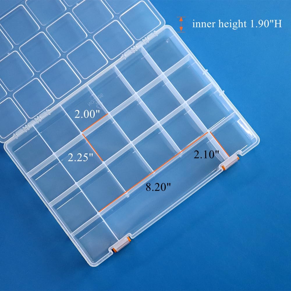 BangQiao 2 Pack Fixed 21 Grids Large Clear Plastic Storage Box, Transparent Organizer Container Case for Small Parts, Bead, Button, Jewelry, Diamond, Craft Supplies,Sewing Kit, DIY Accessories
