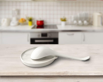 Large Ceramic Spoon Rest for Kitchen - Dishwasher Safe Marble Decor Spoon Holder, 5.5 Inches