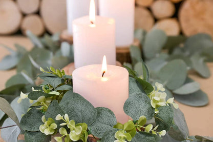 IWNTWY 6Pcs Candle Rings, Artificial Eucalyptus Wreath Candles Wreaths, Small Greenery Farmhouse Wreath for Door Wedding Centerpieces Home Party Table Decor, 4" ID / 9.8" OD