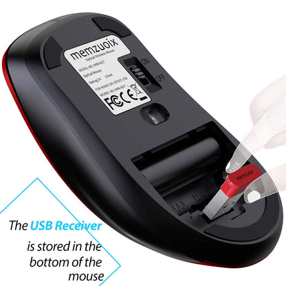 memzuoix 2.4G Wireless Mouse, 1400 DPI Mobile Optical Cordless Mouse with USB Receiver, Portable Computer Mice for Laptop, PC, Desktop, MacBook, 5 Buttons, Red