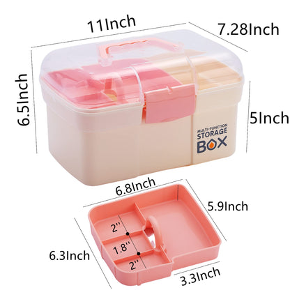 Kinsorcai 11'' Plastic Storage Box with Removable Tray, Multipurpose Organizer for Sewing, Art & Craft, Cosmetic (White)