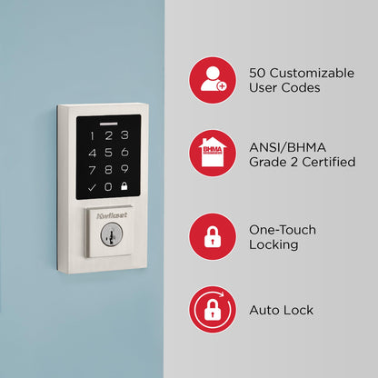 Kwikset SmartCode 270 Keyless Entry Electronic Touchpad Deadbolt Door Lock with Auto-Lock, Custom User Codes, Advanced Security in Satin Nickel Traditional