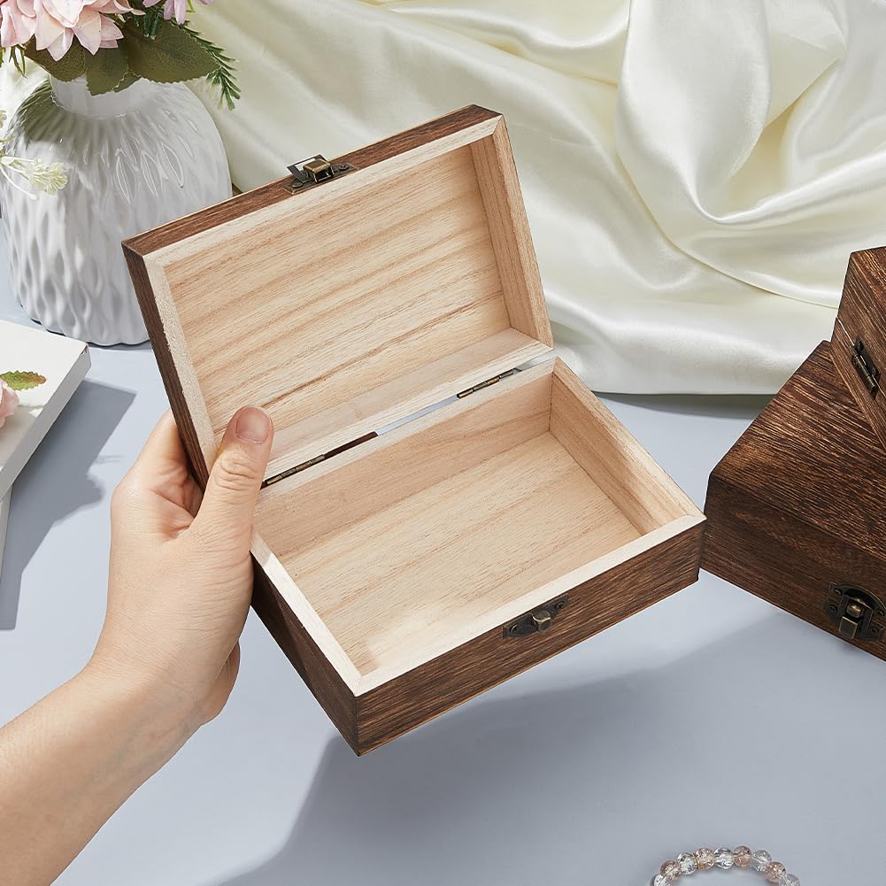 SUPERFINDINGS 6PCS Wooden Jewelry Storage Box Wood Container Boxes Wooden Box with Hinged Lid Wood Reusable DIY Gift Case Rustic Keepsake Case for Jewelry Trinket Cards Letter Storage, 5.85x3.88x2.34