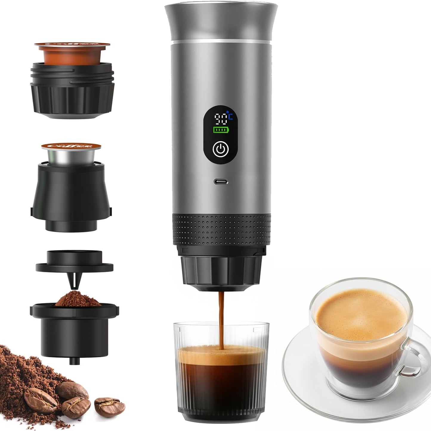 chufa 3-in-1 20-Bar 80 ml Portable Espresso Coffee Maker, Self-Heating & Rechargeable with Smart Display Works