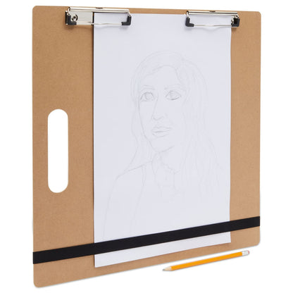 Bright Creations Artist Clipboard Pack - 18 x 18 in Brown MDF, 2 Pack - Portable Drawing & Field Sketch Board with Handle - Rubber Band & Iron Clips