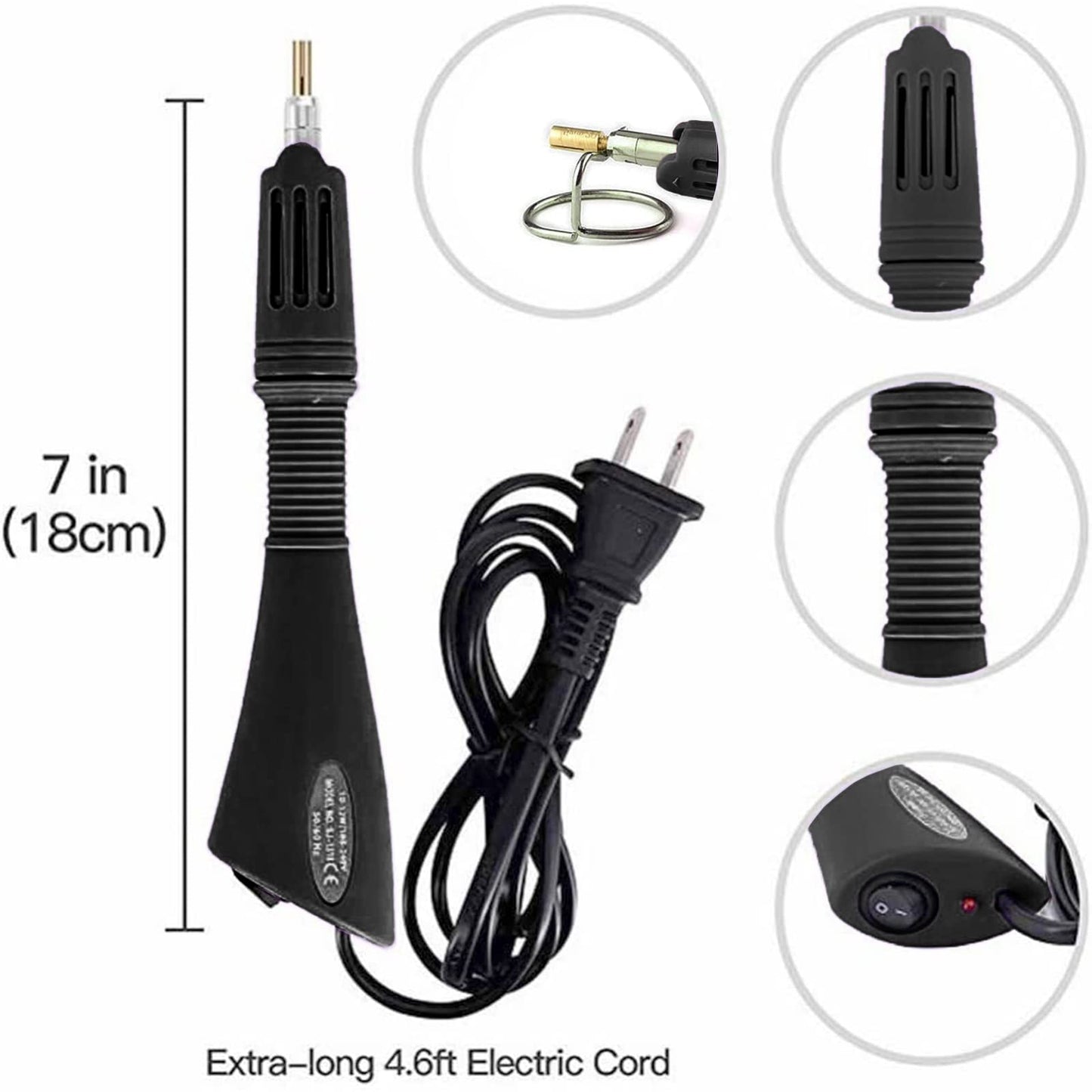 Hotfix Rhinestone Applicator, 7 in 1 Professional Iron-on DIY Hot Fix Tool Rhinestone Setter Applicator Wand Crystal Gem Tool Kit with 7 Different Sizes Tips, Support Stand (Black)