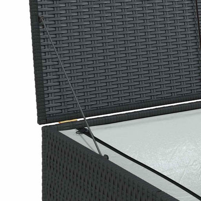 RCODSSK Poly Rattan Patio Storage Box 59x39.4x39.4 Inches Black, Outdoor Storage Chest with Powder-Coated Steel Frame and Zippered Liner for Cushions, Blankets, Towels