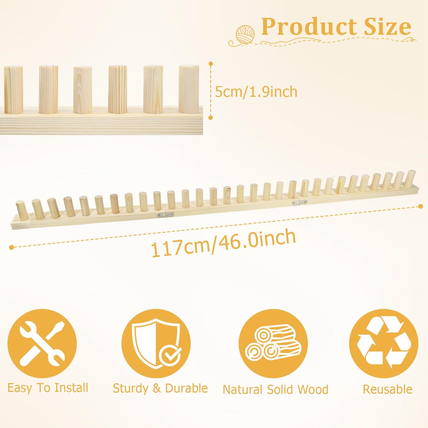 ZMJY 46" Adjustable Chunky Yarn Loom Kit for DIY Blankets | Beginner-Friendly Hand Knitting Loom with Modular Wooden Frame | No Needles Required for Family Craft, Home Decor & Stress Relief