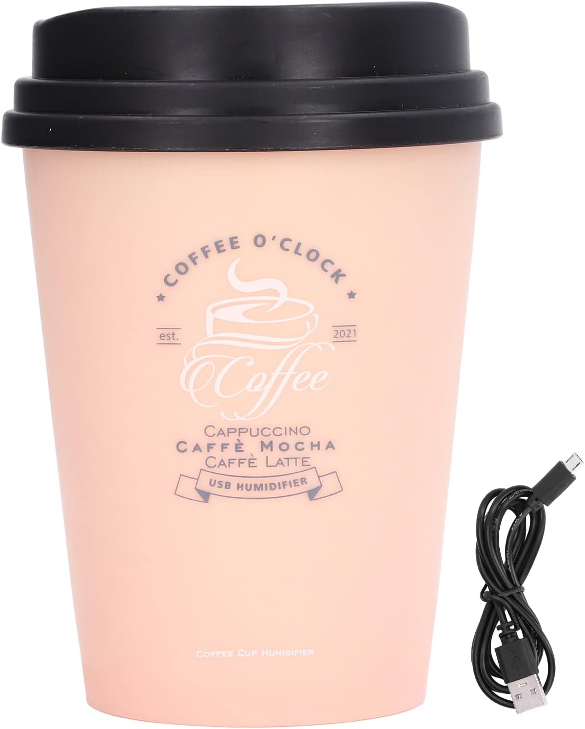Desk Humidifier, USB 300ml Coffee Cup Low Noise Auto Off Mini Humidifier for Car (Pink)