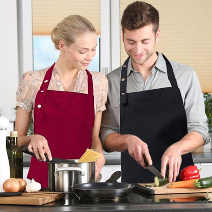 Adjustable Straps Aprons for Women Men - Waterproof Canvas Kitchen Cooking Apron with Pockets