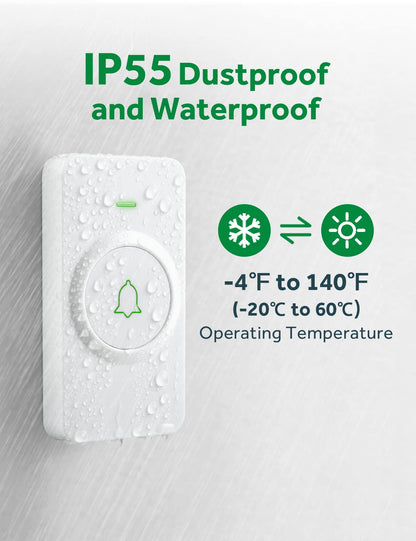 AVANTEK Wireless Door Bell, BA-11 Waterproof Battery Operated Doorbell Chime Operating at 1000 Feet, Portable Door Chime kit with 52 Melodies, 5 Volume Levels, and CD Quality Sound