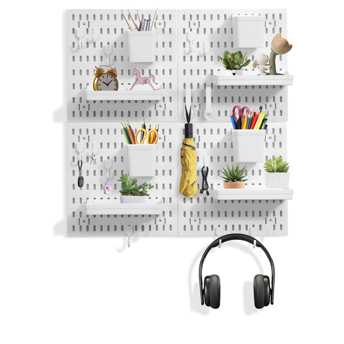 Dualshine Premium Pegboard Combination Kit, White Pegboard Wall Organizer with 4 Small Plastic Panels and 38 Accessories, Ideal for Craft Room, Bathroom, Nursery Storage, and Office (22"*22")