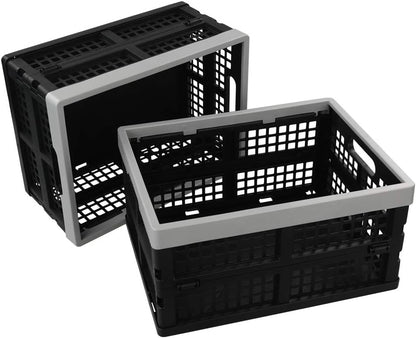 16 L Plastic Folding Storage Crates, Collapsible Plastic Crate, 2 Packs