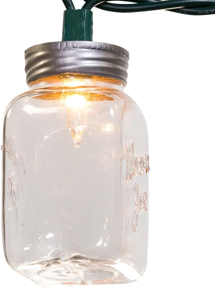 Kurt Adler 10-Light Clear Mason Jar Light Set, UL