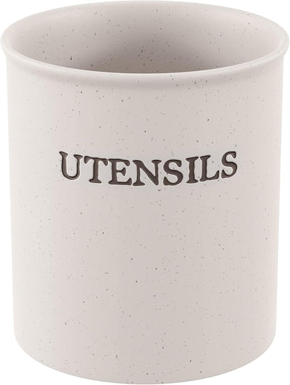 KooK Large Utensil Crock, Ceramic Holder for Kitchen Counter, Heavy & Stable Caddy, Farmhouse Decor, Cream, 6”