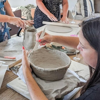 Clay Play at Home DIY Beginner Pottery Kit for Adults with Instructions and Online Tutorials, Air Dry Sculpting Clay, Tool Kit, Base Coat and Sealant for Date Night or Hobbist
