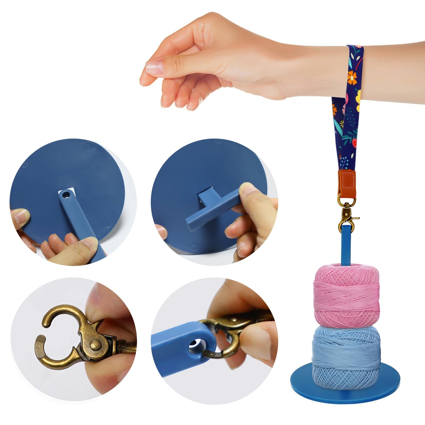 Dasonwin Wrist Yarn Holder for Walking & Travel, Portable Tangle-Free Spindle, Lightweight Hanging Dispenser, Crochet Gift (Blue)