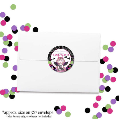 Fang-Tastic Vampire Girl Halloween Birthday Thank You Sticker Labels for Girls, 40 2" Party Circle Stickers by AmandaCreation, Great for Party Favors, Envelope Seals & Goodie Bags