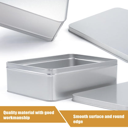 Coobbar Empty Metal Tins Box with Lid,3 Pack Metal Tins Cans Storage Container for Treats, Gifts, Candle, Favors and Crafts, Silver (8.6 x 6.3 x 2.5 Inches)