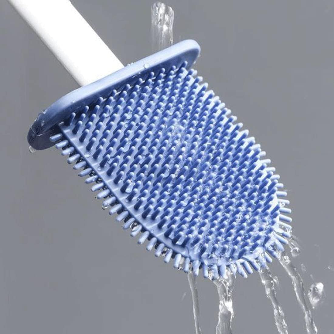 Toilet Brush and Holder, Double Brush Combination with Silicone Toilet Bowl Brush, Flat Flexible Bristles for Deep