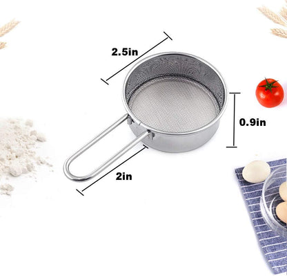 2.5 Inch Stainless Steel Strainer with Long Handle, Flour Sieve Mini Small Flour Sifter Drainer for Baking, Powder