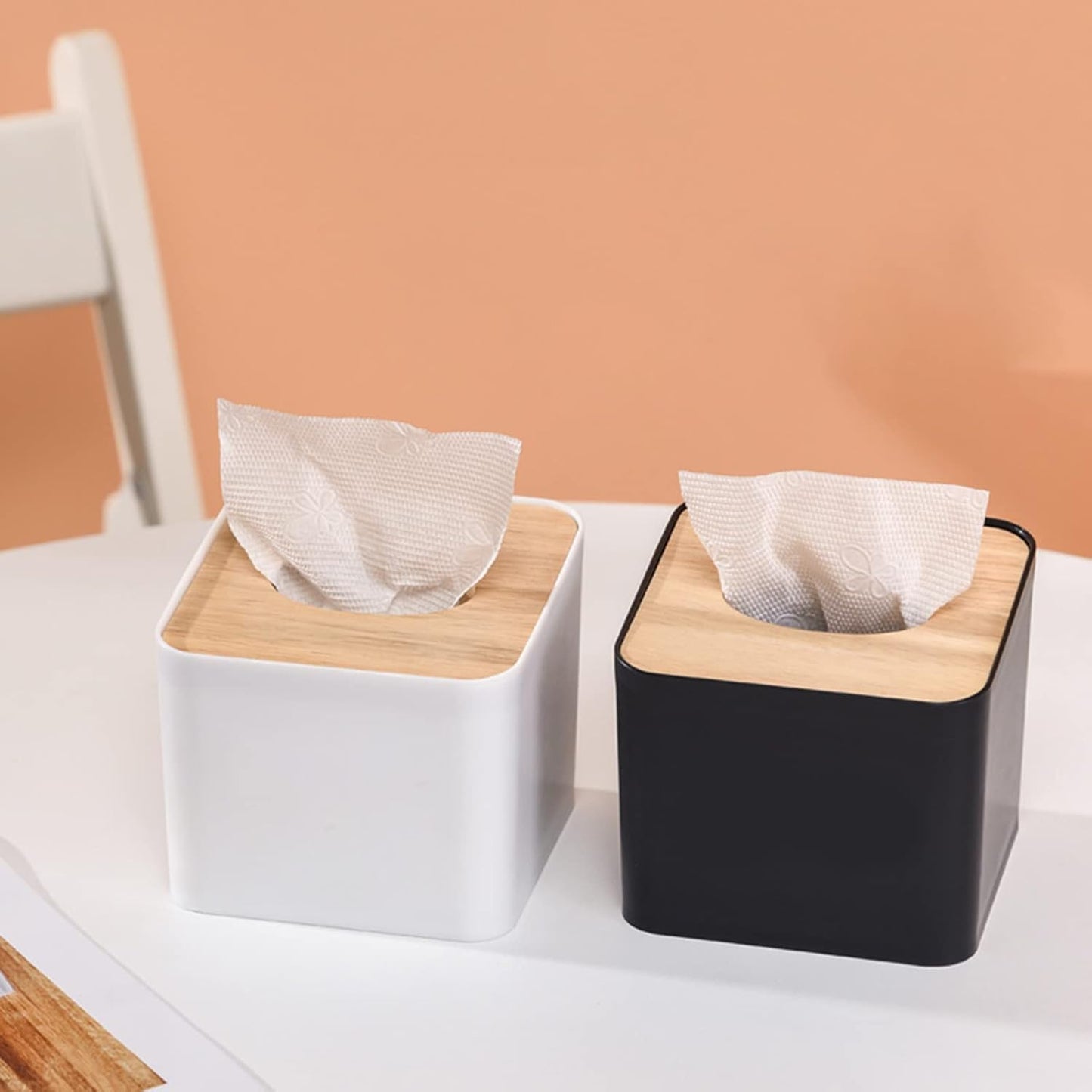VEAREAR Sturdy Tissue Box Cover for Disposable Paper Facial Tissues, Mini Square Tissue Dispenser Holder for Bathroom
