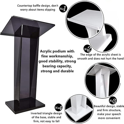 saditesdk Podium, Media Podium Table Black Transparent Acrylic Podium for Pulpit, Church, Award Ceremony, Party Stage Heavy Duty