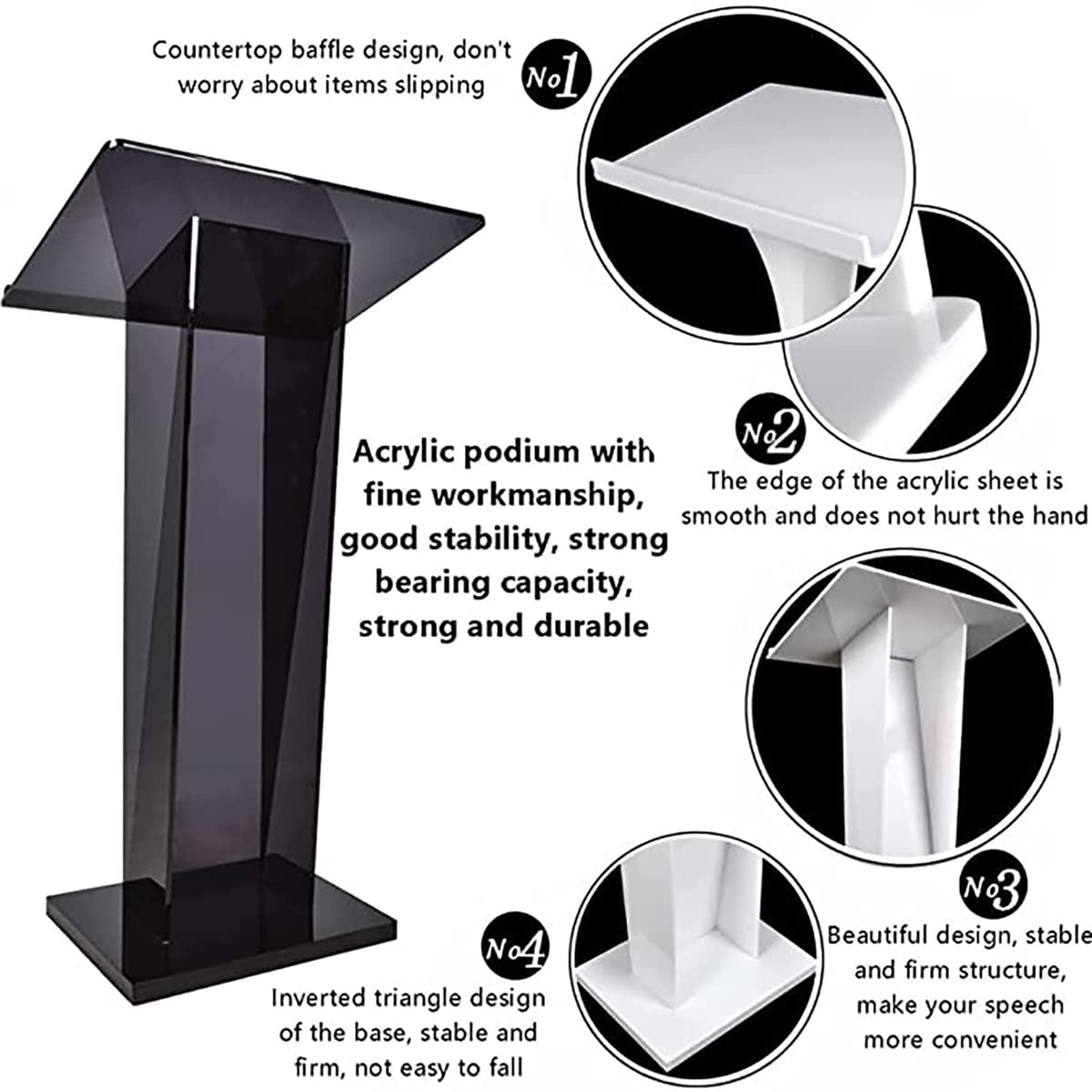 ZEELYDE Lectern Podium Stand,Media Podium Table Black Transparent Podium for, Church, Award Ceremony, Party Stage
