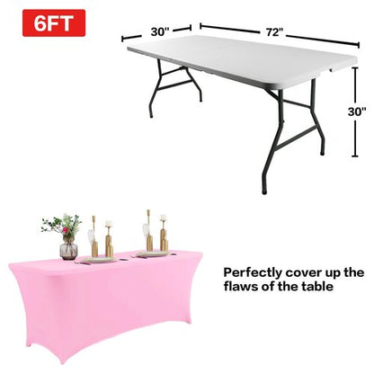 IVAPUPU 8FT Table Cloth for Rectangular Fitted Events Stretch Pink Table Covers Washable Cover Spandex Tablecloth Protector for Party, Wedding, Cocktail, Banquet, Festival