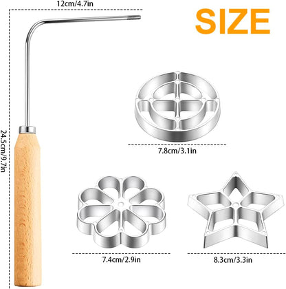 Bunuelos Mold with Handle, Aluminium Cast Waffle Molds Set for Rosette Cookies with 3 Interchangeable Heads