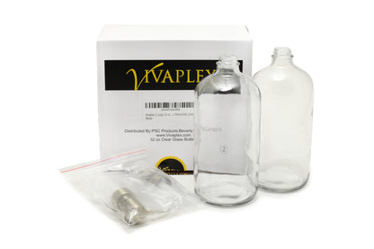 Vivaplex, 2, Large, 32 oz, Empty, Clear Glass Bottles with Stainless Steel, Yellow Gold, Lotion Pumps
