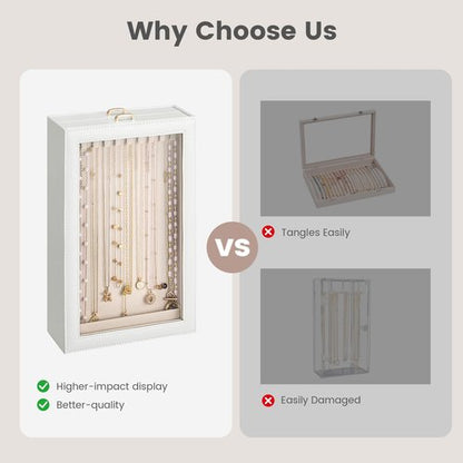 Lolalet Necklace Organizer Box, Jewelry Storage Box with Clear Window for Necklaces Bracelets, Tangle-Free Necklace Display Case for Women Girls, Mothers Day Gift
