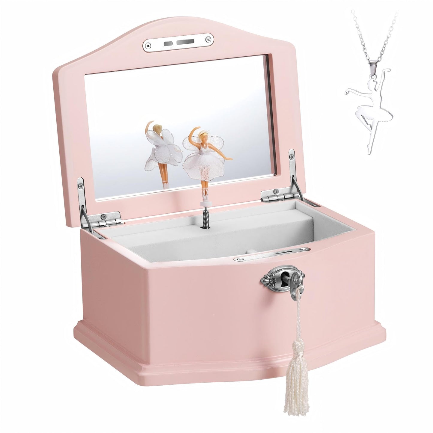 Lihou PapaQ Pink Ballerina Musical Jewelry Box for Girls, Wooden Jewelry Storage Chest with Mirror & Lock, Swan Lake Tune Spinning Ballerina Music Box, Ideal Kids Gift for Christmas & Holidays