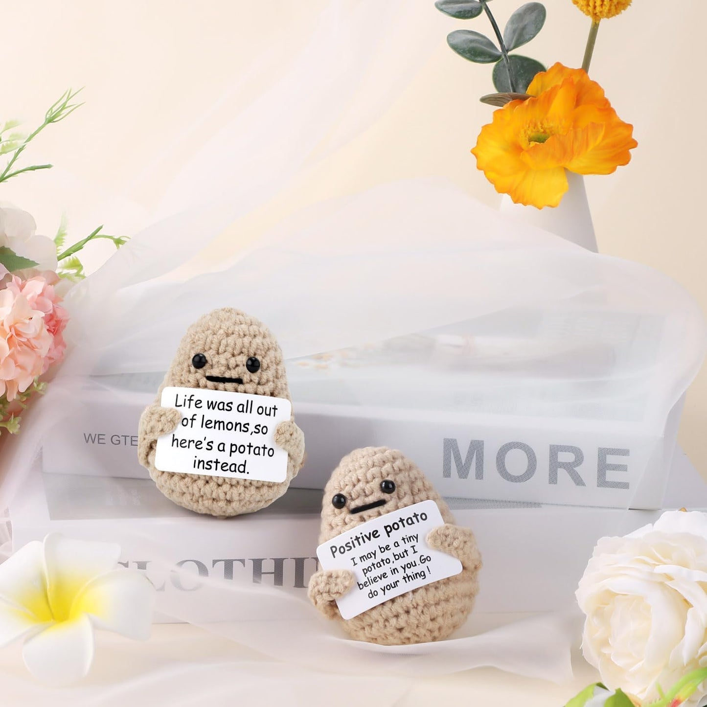 TOYMIS 2pcs 3inch Mini Funny Positive Life Potato, Interesting Knitted Wool Potato Doll Creative Cute Funny Knitted