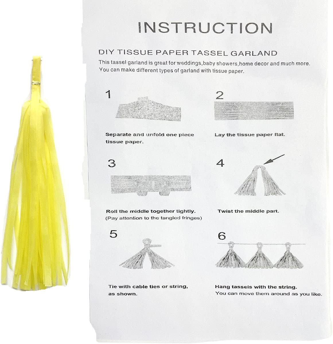 Tissue Paper Tassels Garland Banner Table Decor, Wedding Birthday Baby Shower Party Decorations Supplies (20, Yellow)
