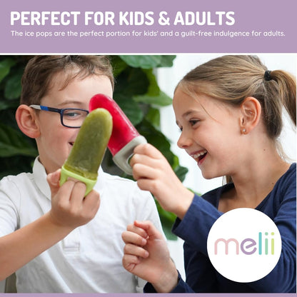 melii Ice Pop Molds with Tray, 6 Make-Your-Own Popsicle Molds, Easy-to-Hold Loop Handles, Drip Guards, Easy Release