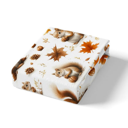 Feelyou Boys Girls Fall Autumn Sheet Set Queen Size, Cute Squirrel Bed Sheets Set Cartoon Animal Sheets with Deep Pocket Fitted Sheet Kids Maple Leaf Teens Bedding Set with 2 Pillow Case