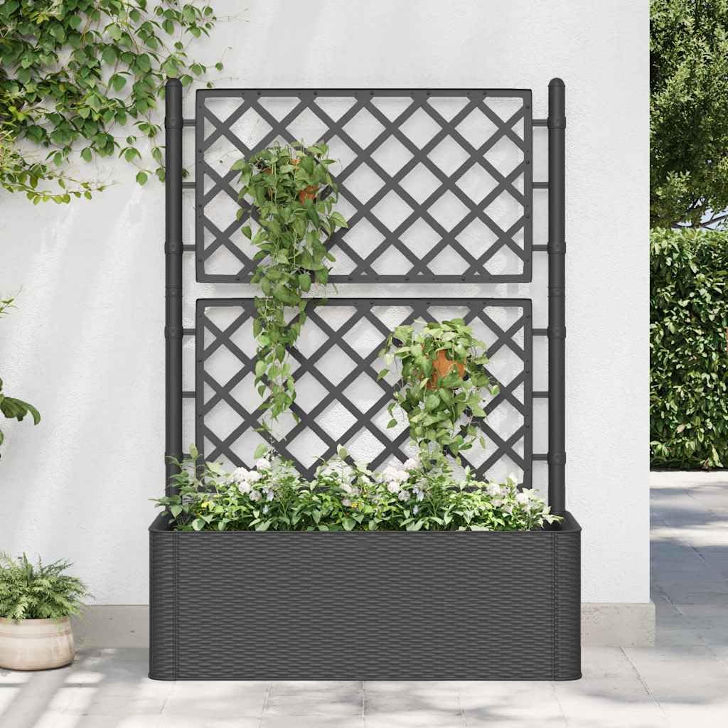 Mhdvray Raised Bed Planter 39.4x16.9x55.9 in Anthracite Plastic Self Watering Trellis Box for Climbing Plants Indoor Outdoor Patio Balcony Garden