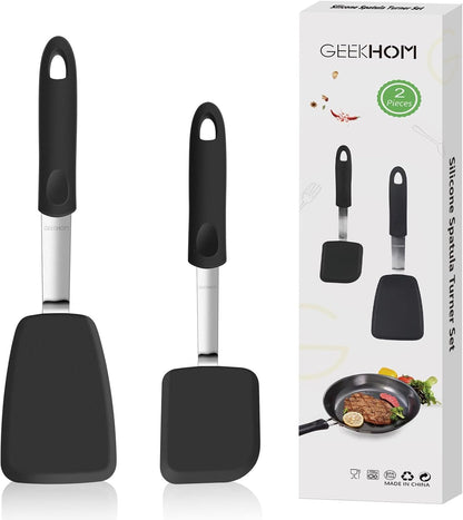 GEEKHOM Silicone Spatula Turner Set of 2, Flexible Kitchen Small Spatulas for Nonstick Cookware, 600°F Heat Resistant