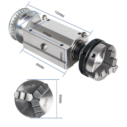 RATTMMOTOR No powered Multi-function Lathe Chuck Spindle Assemblies 895 Motor Rotary Lathe Woodworking Spindle Motor Chuck 50mm for CNC Lathe Grinder machine Table Saw (3 Jaw 50mm)
