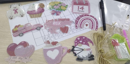 Jetec 20 Pcs Valentine's Day Diamond Painting Keychain Kits 5D DIY Diamond Art Keychain Ornaments Romantic Art Key Ring Pendant Crafts Accessories for Valentine Party Decor Gifts