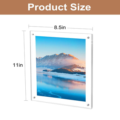 HONTUU 2 Pack 8.5X11 Acrylic Wall Mount Picture Frame Self-adhesive, Clear No Drilling Magnetic Floating Frameless Photo Frames for Display Diploma Degree Certificate and Files