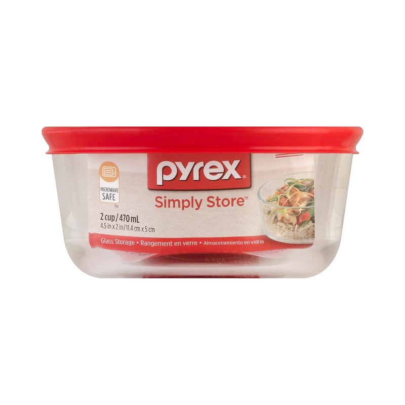 Pyrex Simply Store 2-Cup Single Glass Food Storage Container with Plastic Lid