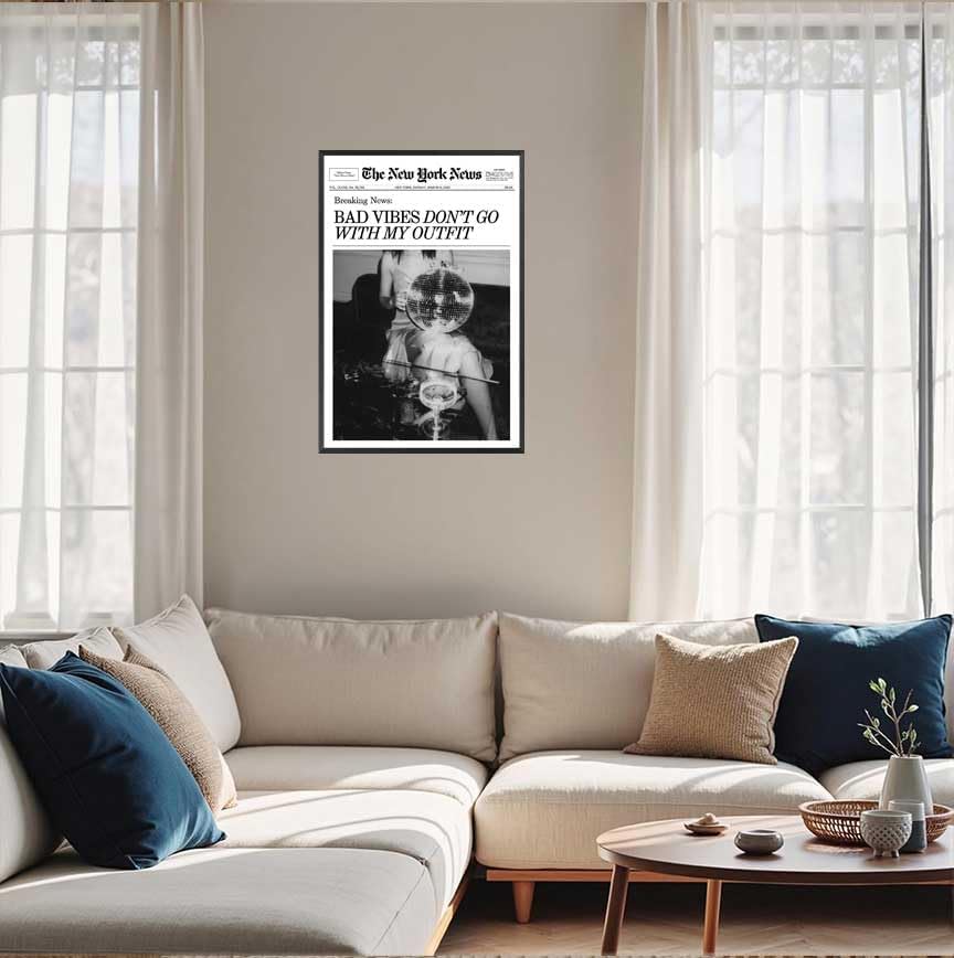 Generic 12x18in Retro Black and White Canvas Wall Art Funny Magazine Cover Newspaper Poster Vintage Disco Ball Bar Cart