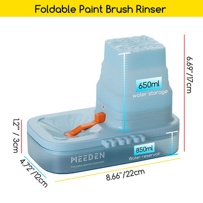 MEEDEN Portable Paint Brush Cleaner: Paint Brush Rinser with Drain for Acrylic, Watercolor & Water-Based Paints - 5-Slot Silicone Brush Washer & Holder, Blue