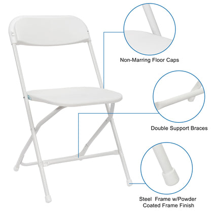 OLLODOT 50 Pack White Folding Chairs with 350-LBS Capacity, Lightweight Portable Indoor Outdoor Chairs, Stackable Commercial Seat with Steel Frame for Office, Party, Events, Wedding, Kitchen &Dinning