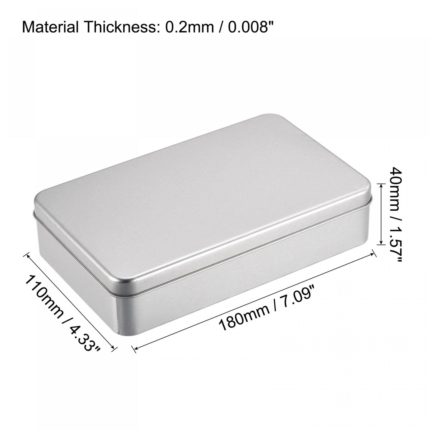uxcell Metal Tin Box, 7.09" x 4.33" x 1.57" Rectangular Empty Tinplate Containers with Lids, Silver Tone, for Home Organizer, Candles, Gifts, Car Keys, Crafts Storage
