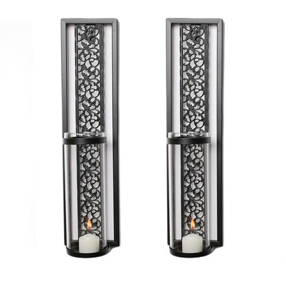 YUEHISY 2pcs Wall Candle Sconces, Wall Mounted Holders with Transparent Glass, Easy Installation, for Living Room Bedroom Bathroom Decor (Black)
