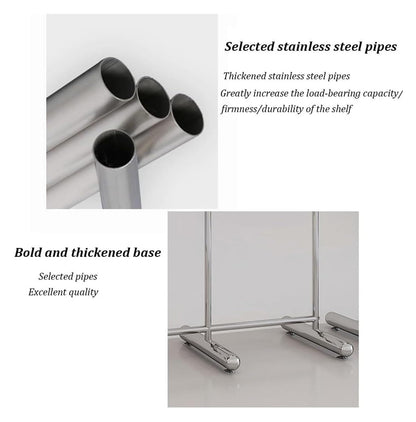 CUTPOIY Clothes Rail Garment Rack Commercial Heavy Duty Garment Rack, Stainless Steel Clothing Rack Free Standing Coat Rack for Bedroom Clothes Drying Rack for Hanging Clothes, Silver-130x40x170cm