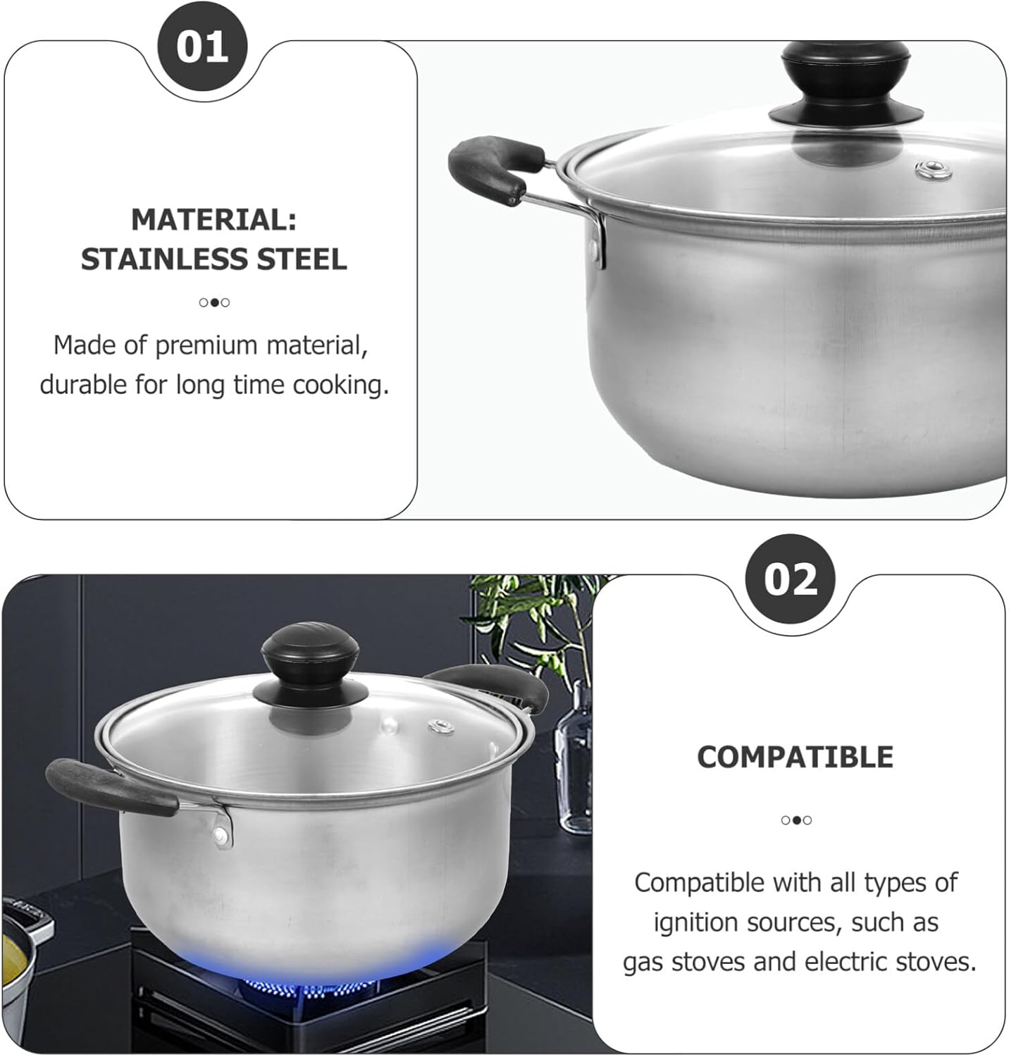 Soup Pan Stainless Steel Stockpot with Lid, Nonstick Cooking Pot, Pasta Pot, Saucepot Cookware